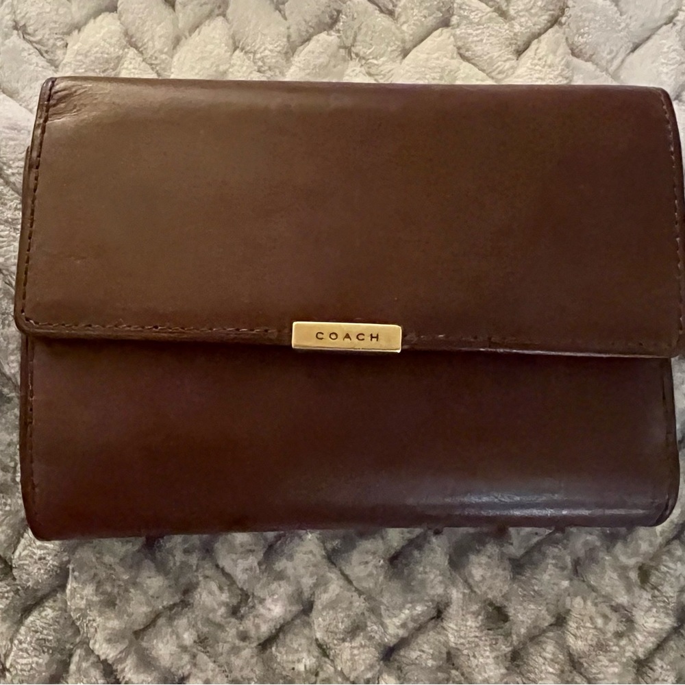 Coach Dark Brown TriFold Leather Wallet.